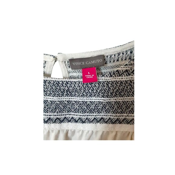 Vince Camuto Flutter Sleeve Peasant Top Size L Boho Chic Embroidered Cotton - Picture 9 of 9